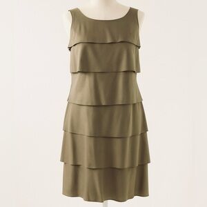 Talbots Olive Green Tiered Cotton Dress 6 Sleeveless Lined Classic Midi